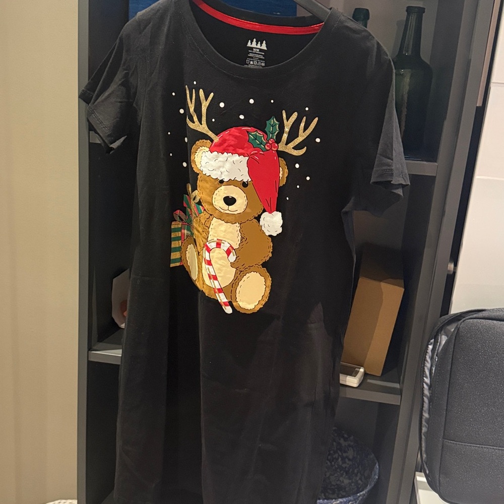 Black Holiday Bear Pyjama Dress